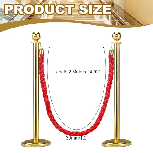 MECCANIXITY Twisted Stanchion Rope 6.6 Ft/2 M, Barrier Rope Twisted Post Ropes with Snap Hooks for Posts Stands Queue Divider Crowd Control, Red Golden - color: Red Golden, size: 6.6 Ft