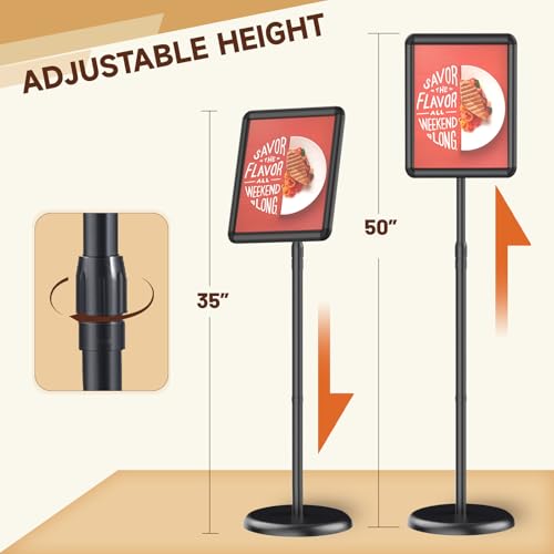 Adjustable Pedestal Floor Stand Sign Holder for 8.5 x 11 inches Poster, Snap open frame, Outdoor Indoor Standing Display Sign Holders. (2 Pack)