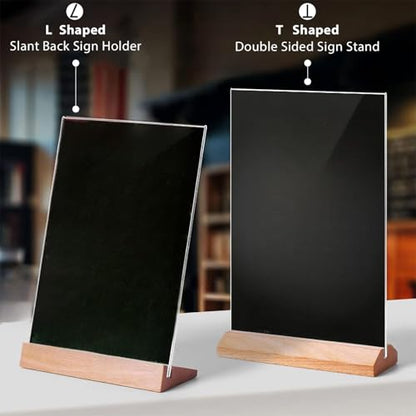 TONICE® 3 Pack 5x7 Acrylic Sign Holder Slant Back Design L Shape Clear Acrylic Frames Wood Base, Table Menu Display Stand Flyer Display for Desk Display (Optional 8.5x11/5x7 Inch L/T Shape) - color: 5x7 L