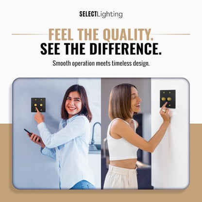 SELECT 2 Gang Solid Brass Rotary Dimmer Switch, 3-Way & 1-Way Compatible - color: Black with Brass, size: 2 Gang, style: 1/3-Way Dimmer