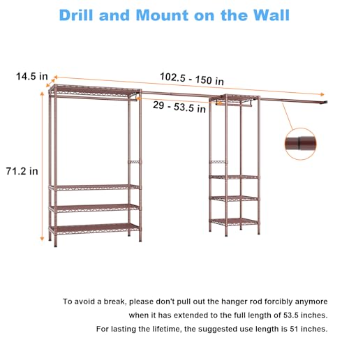 Ulif E11 Heavy-Duty Closet Garment Rack, Metal Clothes Rack, Load 1034lbs - color: Bronze