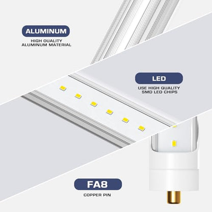 ONLYLUX T8 8ft LED Bulbs, 8 Foot Led Lights, 6000K 40W 4800LM (10 Pack) - color: 8ft Clear Cover, size: 10 Count (Pack of 1)