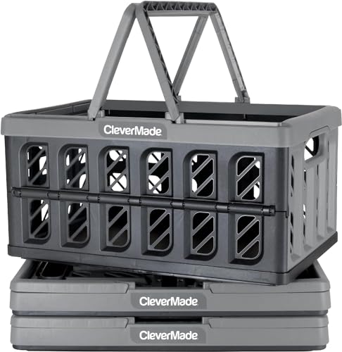 CleverMade Collapsible Shopping Baskets With Handles, 24L 3 Pack, Stone - color: Stone, size: 24l - 3 Pack
