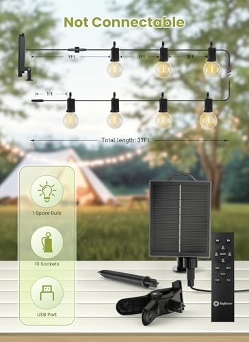 Brightown 37FT Solar String Lights Outdoor, IP65 Waterproof, Remote, Timer - size: 37Ft