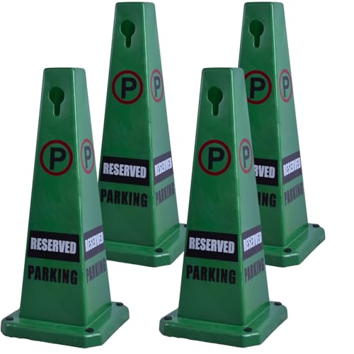 BESEA 4Pack No Parking Cone Green Caution 4 Sided No Parking Cone Reserved Parking - color: Green, size: 26.5INCH With Caution Sign