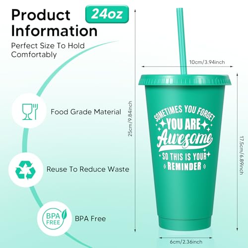 24 Pack Plastic Tumblers with Lids and Straws, Sometime You Forget You Are Awesome Gifts Reusable Cups with Lids Colorful Cups for Party, Iced Coffee Cup Bulk Tumbler (24 oz, Stylish Colors Printed) - color: Stylish Colors Printed