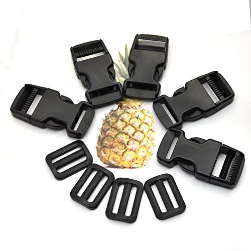 1 inch Buckles Straps Set with 10 Yards Nylon Webbing Strap,10 pcs Quick Side Release Plastic Buckle, 20 pcs Tri-glide Slide Clip for Luggage Strap, Backpack Replacement (Black) - color: Black