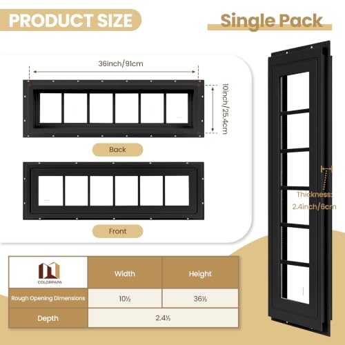 10" x 36" Vinyl Transom Window, Black - color: Black, size: 10" x 36"