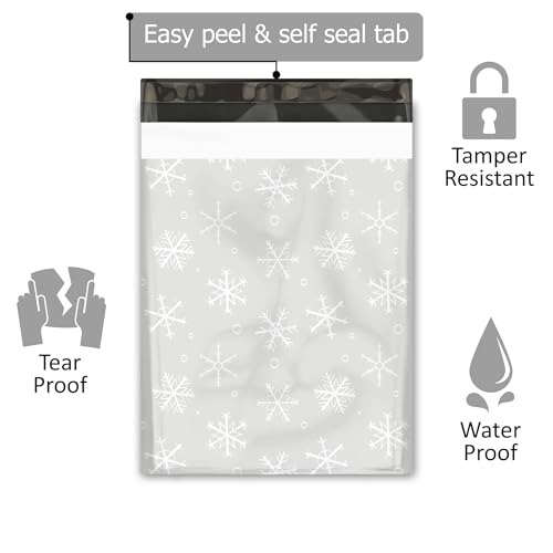 10x13 (100) Winter Snowflakes Designer Poly Mailers Waterproof Self Sealing Tear Resistant Polymailers Shipping Envelopes Premium Printed Bags For Small Businesses - color: Winter Snowflakes, size: 10x13