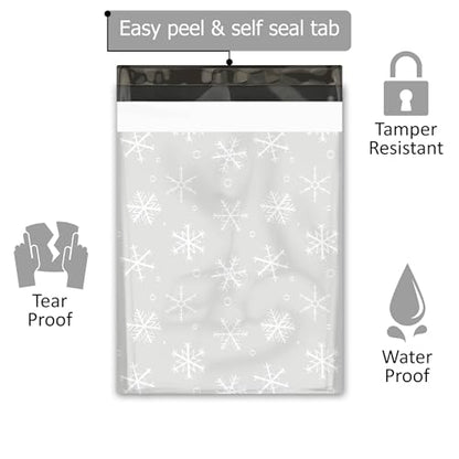 10x13 (100) Winter Snowflakes Designer Poly Mailers Waterproof Self Sealing Tear Resistant Polymailers Shipping Envelopes Premium Printed Bags For Small Businesses - color: Winter Snowflakes, size: 10x13
