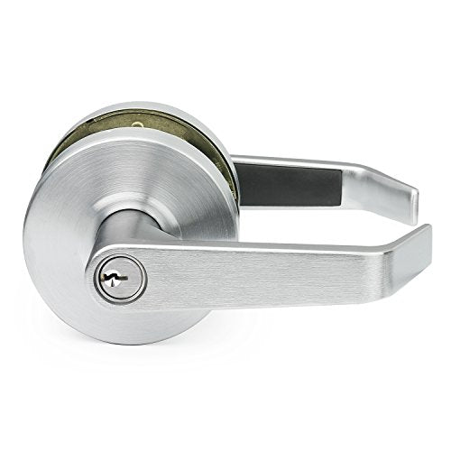 Lawrence Commercial Lever Door Lock - Heavy Duty Locking Commercial Door Handle Keyed Entry, Grade 2 Door Handle with Lock and Key - Brushed Chrome, Entrance/Keylock Function Embassy Series - color: Brushed Chrome (US26D), size: Keylock/Entrance