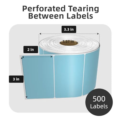 500 3x2 Thermal Labels Roll, HUOJI Blue Shipping Barcode Labels - color: Blue, size: 3x2