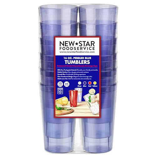 New Star Foodservice Restaurant-Grade Polycarbonate Beverage Tumblers, 16 oz, Blue, Set of 12