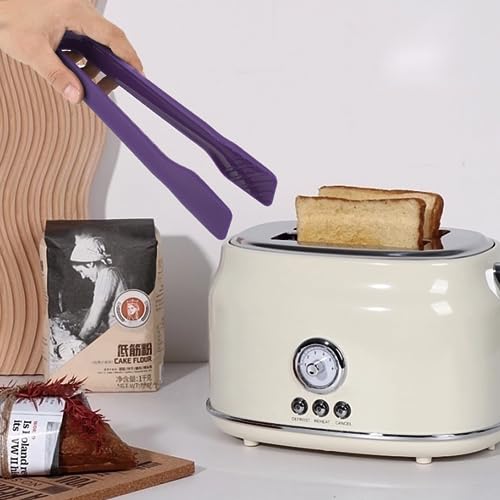 3 Sizes Toaster Tongs, Plastic Tongs Kitchen Tongs Set Bread Clip Anti Slip Food Tongs Heat Resistant Kitchen Baking Tools Space Saving Gifts for Grabbing Food Salad BBQ Vegetable Home Restaurant - color: Purple
