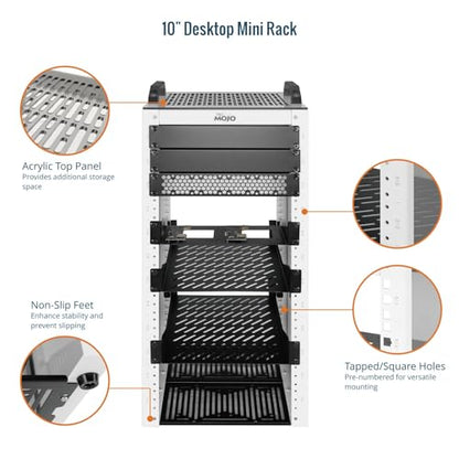 Tecmojo 12U Network Rack, 10 inch Mini Server Rack with 2 Side Translucent Panels & 2 Top Handles, 10.23 inch Deep, for 10 inch IT Equipment & A/V Devices, White - size: 12U/10in/White