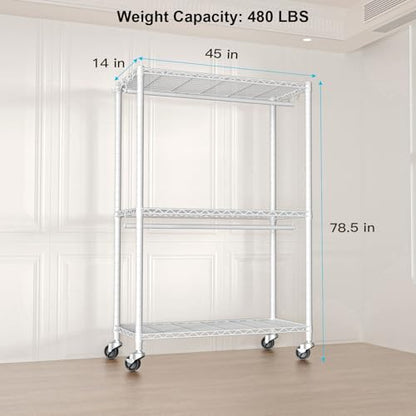 FUTASSI Rolling Clothes Rack, Clothing Racks for Hanging Clothes, White - color: White, size: P3 Plus