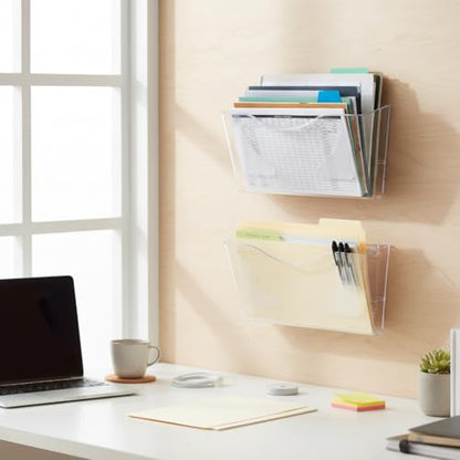 Azar Displays 250080-CLR-2PK Single Pocket Wall Mount File Holder, Clear Acrylic Vertical File Organizer for Office, Home, and School, Clear (2-Pack) - color: Clear, style: Horizontal
