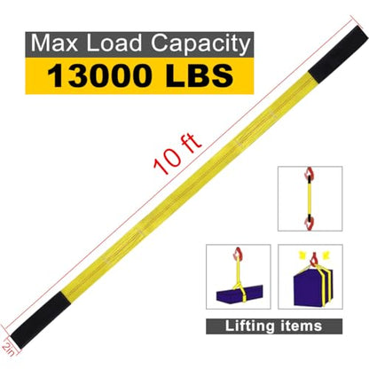 2"x10' Lift Sling Straps, 13,000 lb Load Capacity Heavy Duty Web Sling Tree Saver & Recovery Strap, Double-Layer Polyester Hoist Straps for Towing, Hoisting, Moving, UV Resistant Polyester 2-Pack - color: 10'x2" 13,000 Pound Yellow