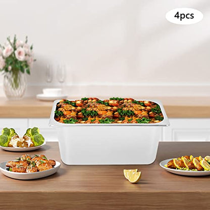 4 Pack Stainless Steel Hotel Pans, Half Size 6" Deep Commercial Food Pans With Lid Catering Food Storage Metal Pan Chafing Dishes Dinner Buffet Server for Food Prep Restaurant (12.8" x 6.9" x 6") - size: 12.8" x 6.9" x 6"