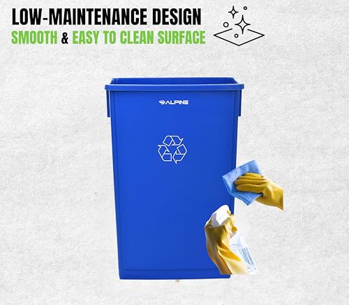 Alpine Commercial Slim Trash Can 23 Gallon - Set of 3 Tall Blue Recycle Bin – Space-Saving, Leakproof Plastic Waste Receptacles for Office, Janitorial & Public Use