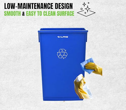 Alpine Commercial Slim Trash Can 23 Gallon - Set of 3 Tall Blue Recycle Bin – Space-Saving, Leakproof Plastic Waste Receptacles for Office, Janitorial & Public Use