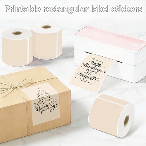 3x5 Inch Thermal Labels,Rectangle Sticker,1200PCS Water Proof Shipping Labels with Strong Adhesive,Compatible with Zebra & Rollo,for Moving Boxes,Inventory,4 Rolls of Light Brown - color: 4 Rolls of Light Brown