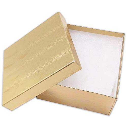 TheDisplayGuys 25 Cardboard Gift Jewelry Boxes w/Paddings #34-3.9x3.9x2 - color: Gold Foil