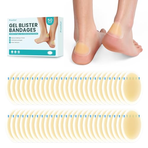 Promifun Blister Bandages Pads - 50 ct Blister Cushions - Water Resistant Hydrocolloid Bandage for Foot, Toe, Heel - Gel Blister Bandages for Prevention & Recovery, Heel Pack - style: Heel Pack