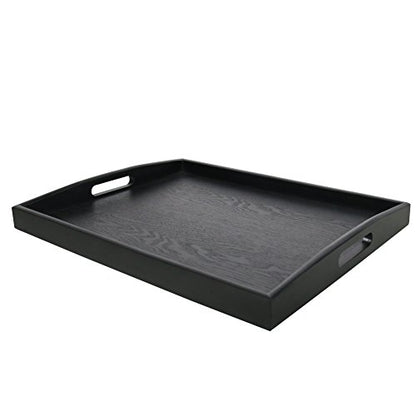 DILLMAN Serving Tray Large Black Wood Rectangle Food Tray Butler Tray Breakfast Tray with Handles (Large) - size: 17.3" x 13.4" x 1.6"