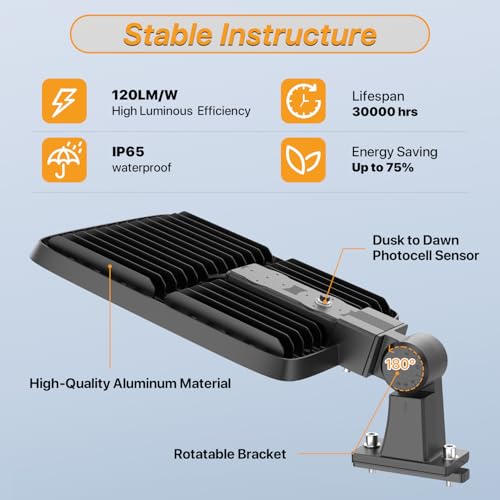 400W LED Parking Lot Light: 48000LM, 5000K Adjustable Arm Mount - size: 400W