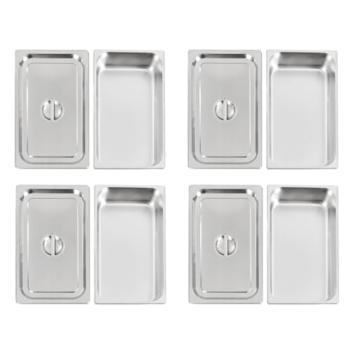 4 Pack Stainless Steel Hotel Pans, Full Size 4" Deep Commercial Food Pans With Lid Catering Food Storage Metal Pan Chafing Dishes Dinner Buffet Server for Food Prep Restaurant (21" x 12.8" x 3.9") - size: 21" x 12.8" x 3.9"