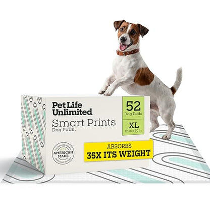 Pet Life Unlimited Smart Prints XL Puppy Pads for Dogs, Potty Training Pee Pads, 52 Count, 26" x 30", Leak-Proof, Super Absorbent, Quick-Dry, Patterned Pads with Odor Control, Made in USA - size: XL 26" x 30" 52-Count