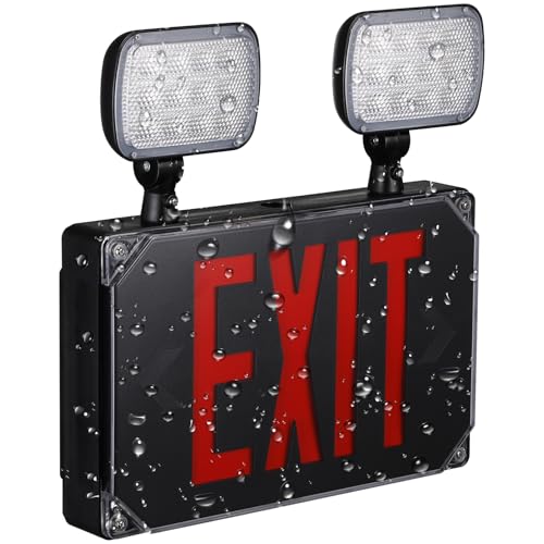 LEONLITE Wet Location LED Exit Sign with Emergency Lights Black - color: Black