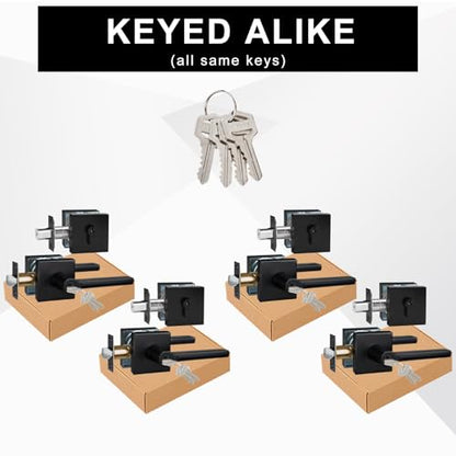 4 Sets Front Exterior Door Lock Set with Entry Lever, Keyed Alike - size: 4 Pack, style: Deadbolt+Entry Lever