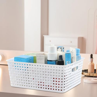 Plastic Storage Baskets for Shelf, 4 Packs - color: Medium White
