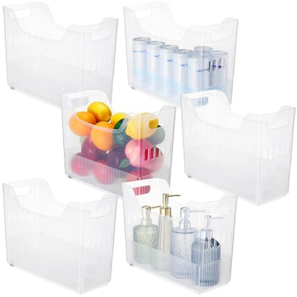 Qunclay 6 Plastic Freezer Organizer Bins with Wheel Set Clear Tall Narrow Kitchen Pantry Organizer Snack Storage Containers for Office Refrigerator(10 x 13.3 x 5.5 Inches) - size: 10 x 13.3 x 5.5 inches