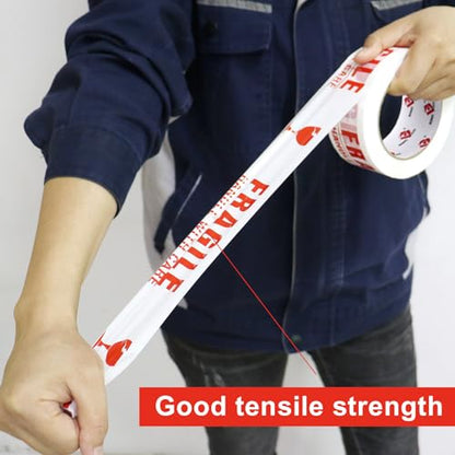 BOMEI PACK 6 Rolls Fragile Tape 2 Inch x 180 Feet (60 Yards) - Handle with Care Marking Tape, Fragile Packing Tape with Dispenser - Heavy Duty Fragiles Tape for Shipping and Moving Boxes