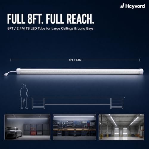 8FT LED Shop Light, 6000K Linkable Work Light Fixture, 10 Pack - size: 10pcs-8FT-6000K White