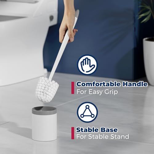 Holaloha Toilet Brush and Holder Set, Compact Design, 4 Pack, White