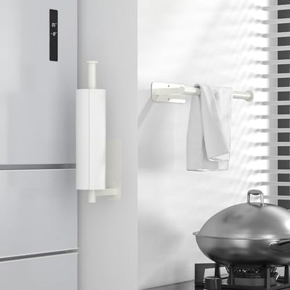 ASTOFLI Paper Towel Holder Under Cabinet No Drilling, Self Adhesive Paper Towel Holder Wall Mount for Kitchen Rack, Under Counter Napin Holder No Drill, RV, 304 Stainless Steel, White - color: White