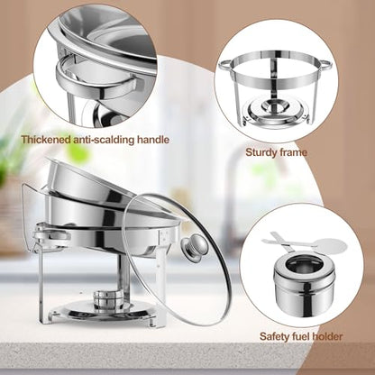 4 Packs 8QT Round Chafing Dish for Buffet Set,Glass Lid, Silver - color: Silver-004