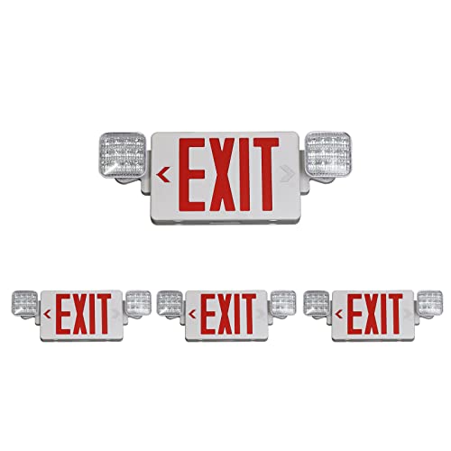 TANLUX Red Exit Sign with Emergency Lights, LED Emergency Exit Light with Battery Backup, UL Listed, AC 120/277V, Commercial Emergency Lights Combo for Business - 4 Pack - color: White Housing+Red Letter, size: 4 Pack