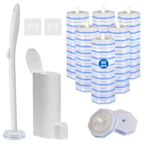Disposable Toilet Bowl Brush and Holder with 60 Refills & Wand for Clorox - size: Starter Kit+60 Refill Heads