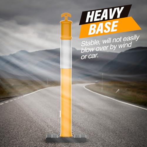 RoadHero 45 Inch Traffic Delineator Post Cones with Base, Yellow, 3 Pack - color: Yellow
