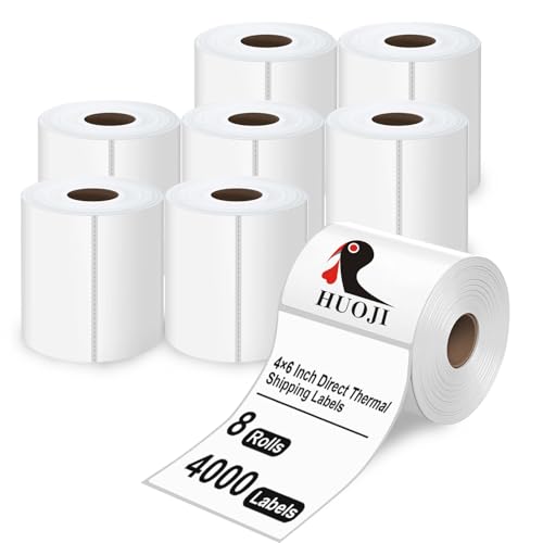 HUOJI 4000 4x6 Thermal Shipping Labels 500/Roll, Commercial Grade - size: 8 Rolls | 4000 Labels(FBM)