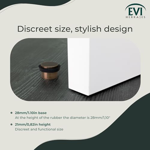 EVI Herrajes | Adhesive Door Stop | Threaded Base | W:1,1in H:0,8in | Leather Brass Finish | Silicone Black Rubber | Simple Fixation | 100% Functional | Mod. I-103/28 - color: Antique Leathe Brass, size: 1.10x0.79in