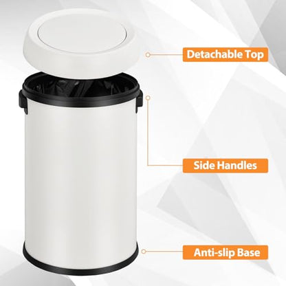 17 Gallon Fingerprint-Proof Stainless Steel Trash Can, Heavy Duty Commercial Round Garbage Bin with Swing Lid for Restaurant, Home, Office, White - color: White