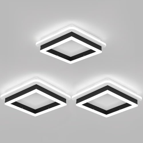 CANEOE 3 Packs Square Flush Mount Ceiling Light, 6000K Black Modern LED Ceiling Light Fixture, 32W Minimalist Hallway Lighting Fixture Ceiling Lamp for Hallway Entryway Bedroom Balcony (Black) - color: Black, size: 3 Packs
