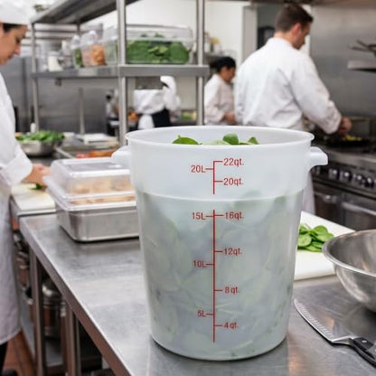 TrueCraftware- 22 Quart Round Food Storage Container Translucent Polypropylene- Commercial Reusable Food Container Canister with Measurement Markings for Meal Prep Pantry Kitchen - color: 22 Quart