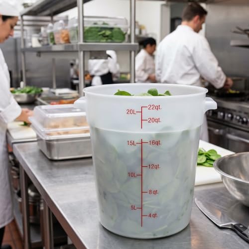 TrueCraftware- 22 Quart Round Food Storage Container Translucent Polypropylene- Commercial Reusable Food Container Canister with Measurement Markings for Meal Prep Pantry Kitchen - color: 22 Quart
